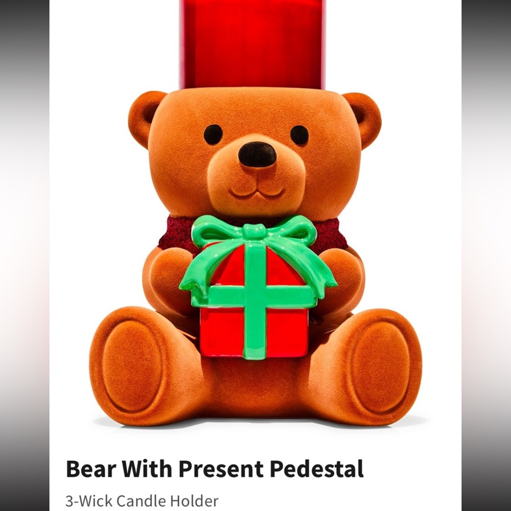 Bear Candle Holder with Red and Green Accents